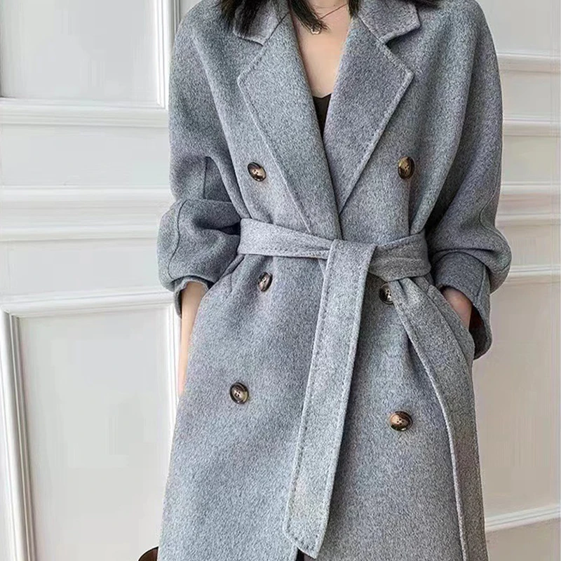 High Quality Fall Winter Coats For Ladies Women Jackets Custom Double Wool Solid Turn Down Collar Long Coats For women