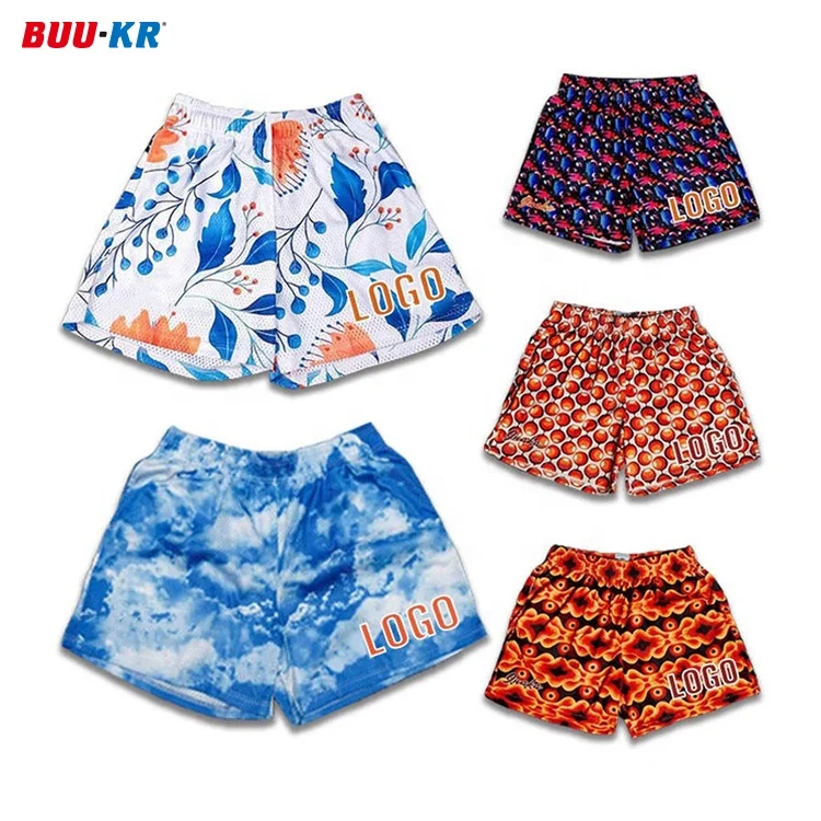 Buker Polyester Breathable Red Custom Mens Mesh Paisley Bandana Printed Shorts With Side Pockets Rear Pocket