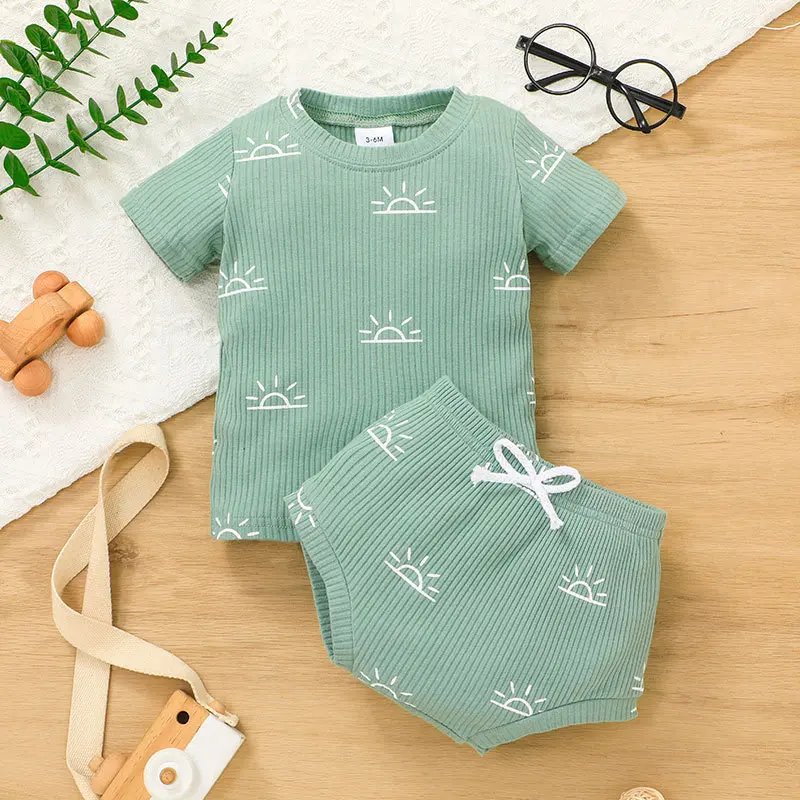 Newborn Infant Baby 2pcs Summer Outfit Casual Set Short Sleeve Sun Print Tops knickers Set
