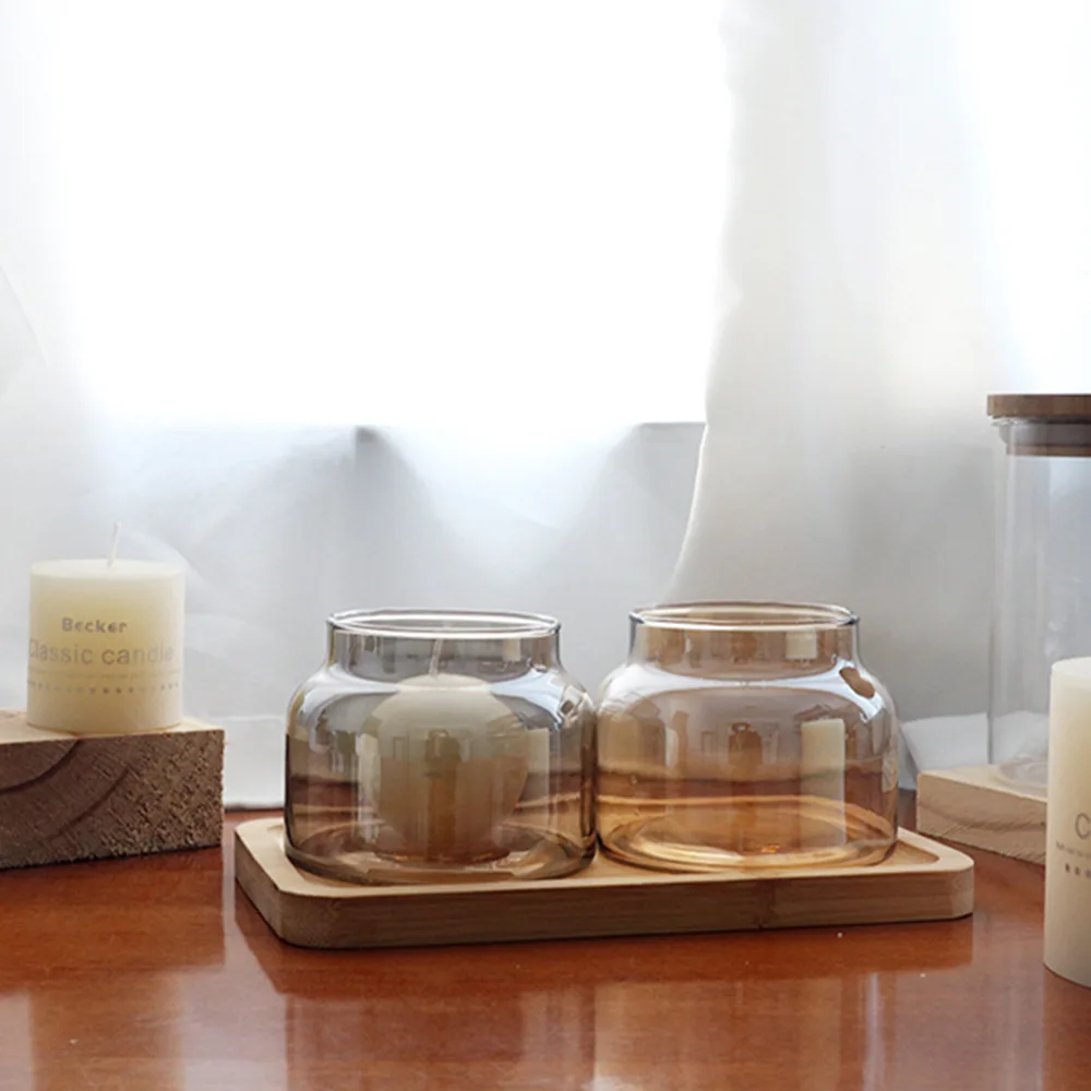 Wholesale Wide Mouth Amber Clear Glass Apothecary Candle Jar Household Candle Jar