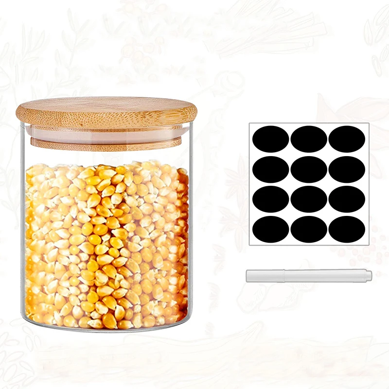 Hot Sale 16 Oz Glass Jars with Bamboo Lids and Rewritable Labels Durable Kitchen Food Storage Containers