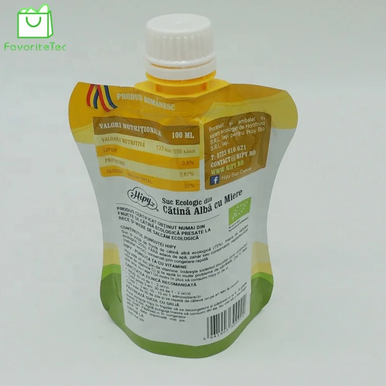 Custom Printed CMYK Stand Up Spout Pouch Honey Jelly Packaging Bag