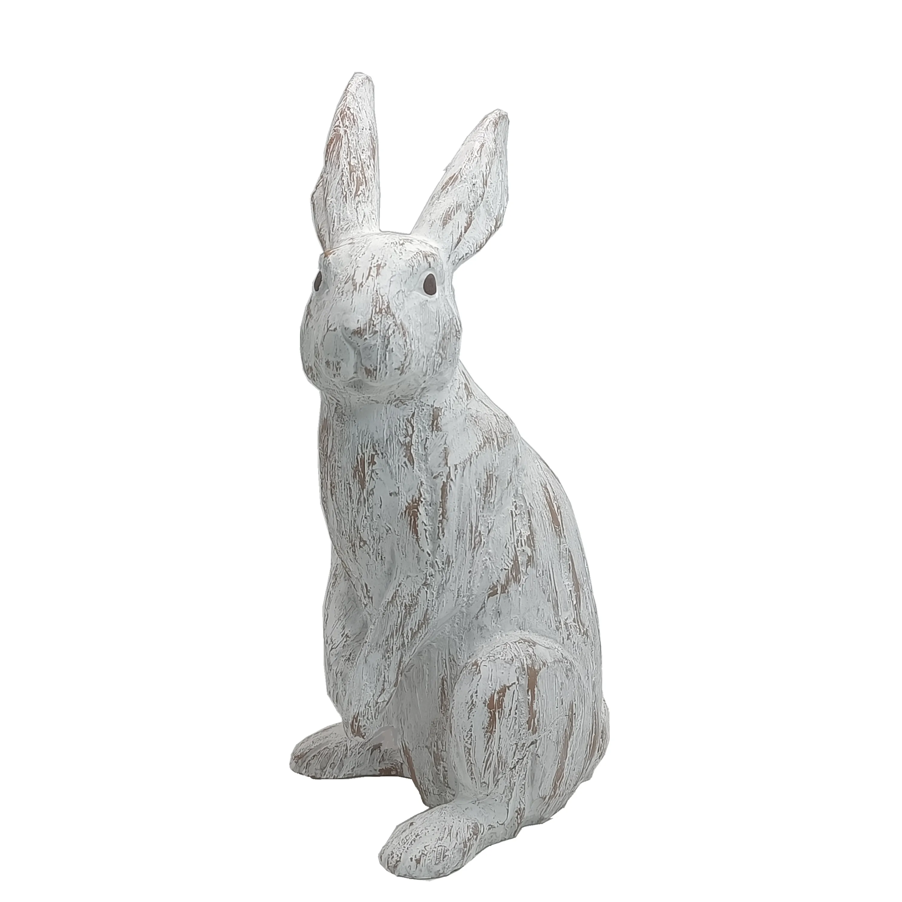 8 Inch Garden Decoration Resin Wood Carved Rabbit Statue Decoration Polyresin Bunny Sculpture Spring Decoration