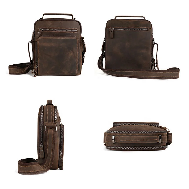 New Arrival Dark Brown Crossbody Phone Bag Crazy Horse Leather Shoulder Bag For Men