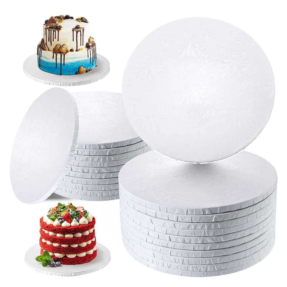 Gold White 10' 12' Round Square Sturdy Cakes Drum Board 0.5 Inch Thick Cake Drums Bulk for Birthday Party Baking Cake Desserts