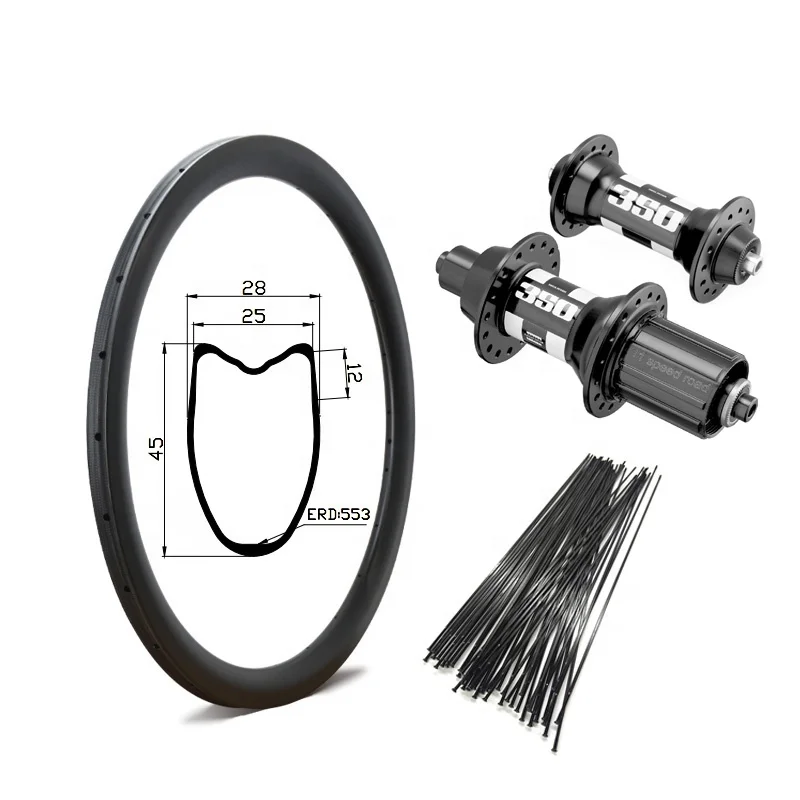 Углеродные колеса GoFast OEM для велосипеда, колеса, обод тормоза, ширина 25 мм, глубина 45 мм, трубчатые легкие Углеродные колеса 700c для дороги