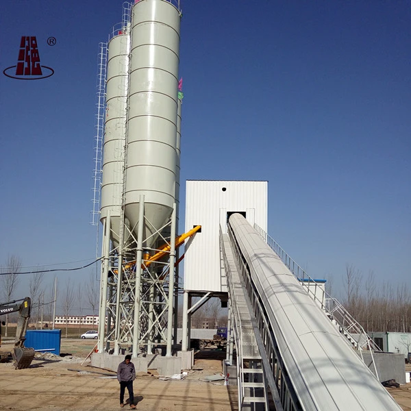 PLD Control large Production Low Cost HZS120 Bolted Cement Silo Belt Conveyor Concrete Batching plant paving construction work