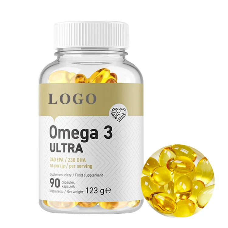 Dietary supplement omega 3 fish oil softgel capsules plus vitamin d3 to support brain and heart health