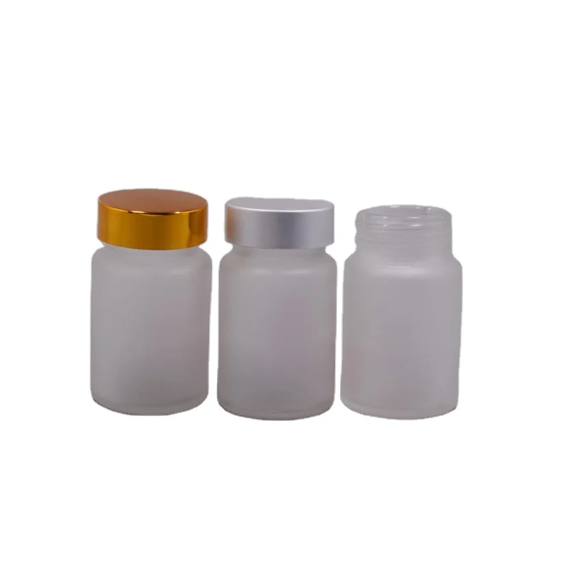 Frost Transparent Capsules Packaging wide mouth Glass Bottle with black cap 30cc 40cc 50cc 60cc 80cc 100cc 120cc etc