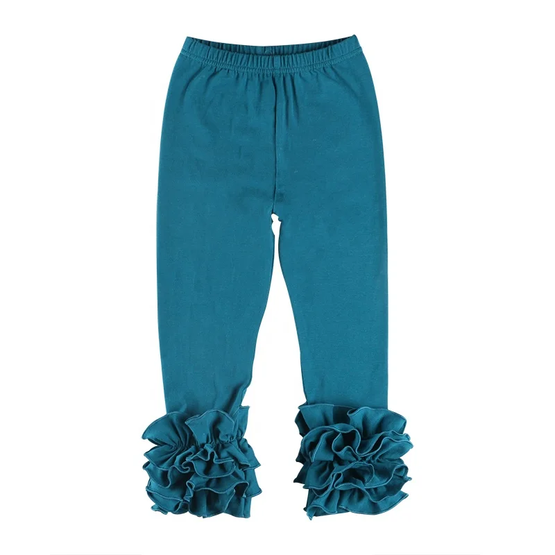 Boutique Children Clothes Girls Solid Color Cotton Triple Icing Ruffle Pant Icing Baby Leggings OEM Service Knitted YARN DYED