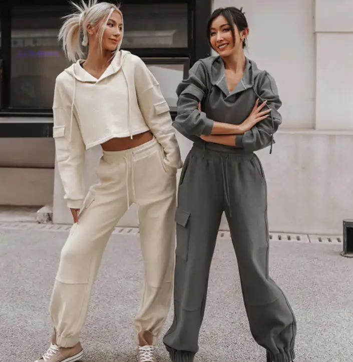 2023 The latest ladies multi-color cotton loose two-piece leisure blank multi-pocket set short spring and summer hot seller