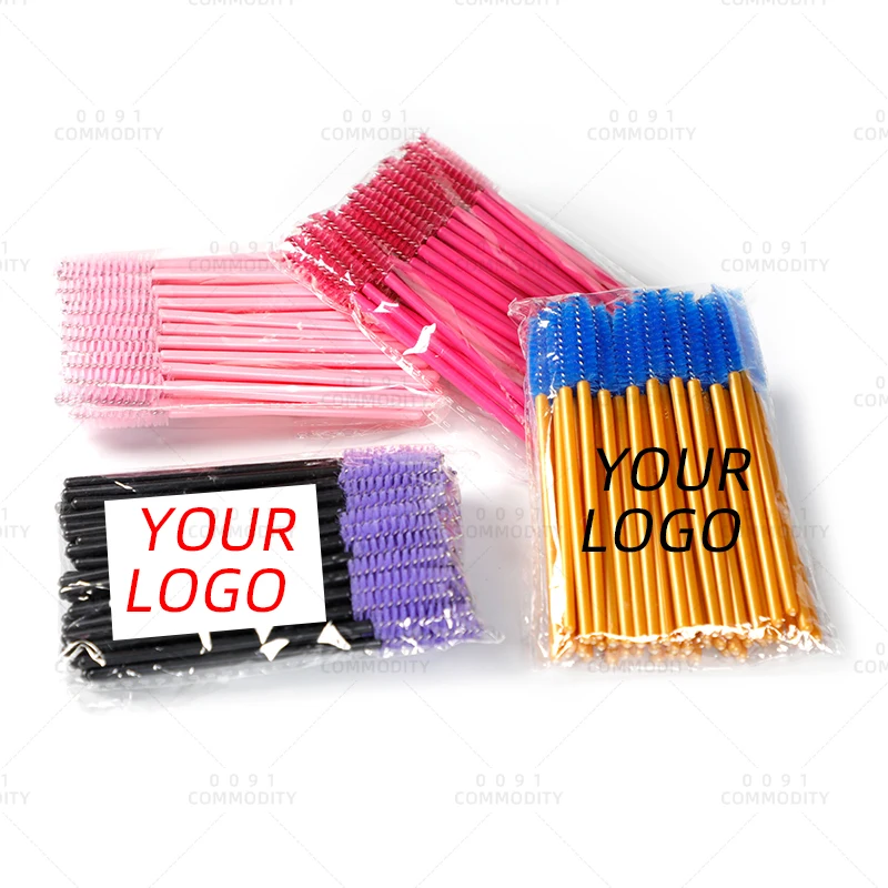 Professional 50 Pcs Solid Handle Tool Makeup Eyebrow Disposable Brush Mascara Wand Lash Spoolie Applicator Eye Eyelash Extension