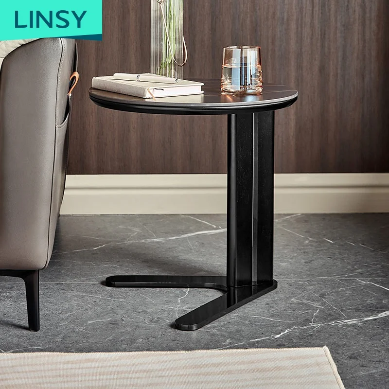 Linsy New Arrival Luxury White Marble Coffee Table And Tv Stand Stone Modern Storage Black Wooden Coffee Tables Set Ll1M