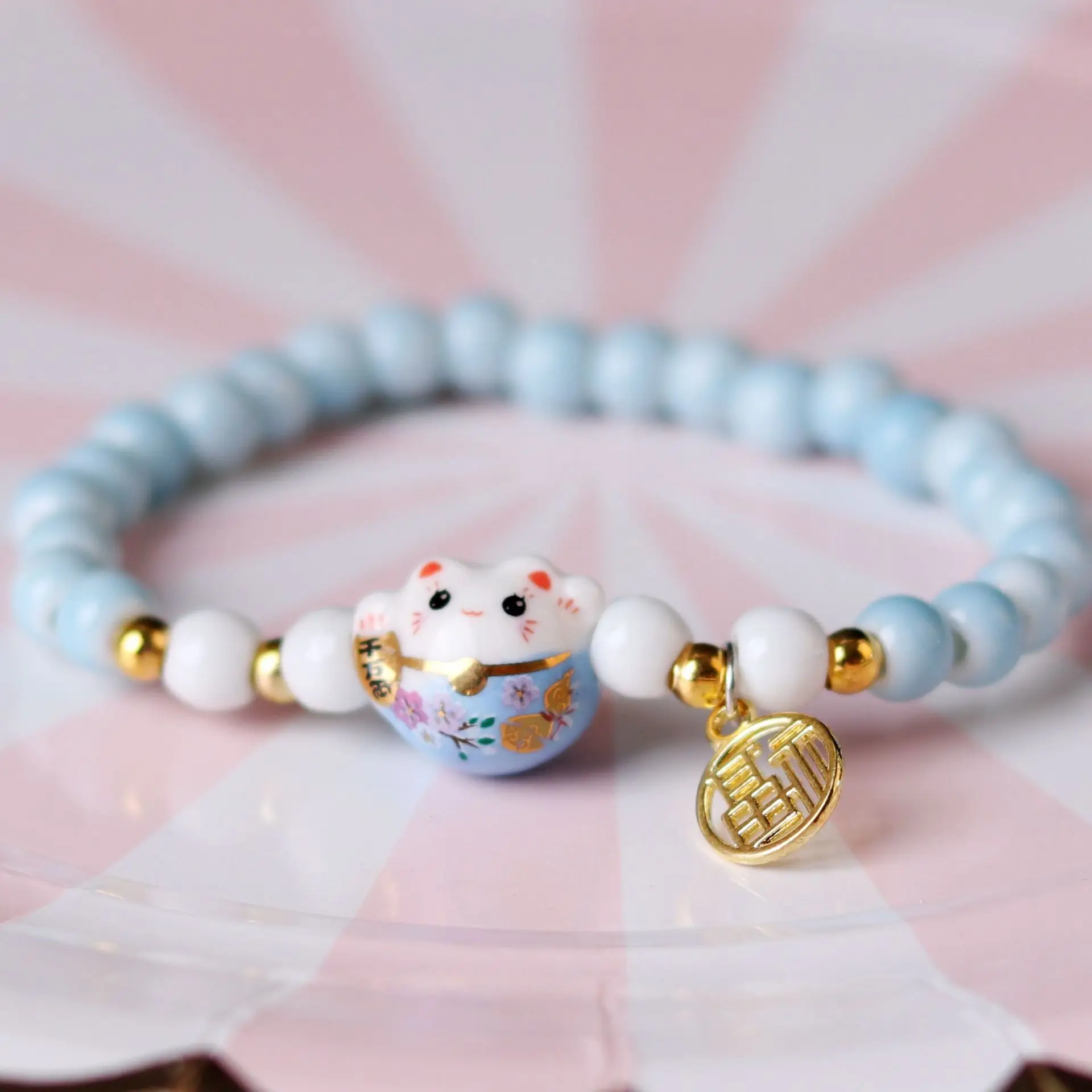 Trendy maneki neko Bell Charm Handmade Braid Adjustable Red String fortune charms for bracelets With Bell Pendant