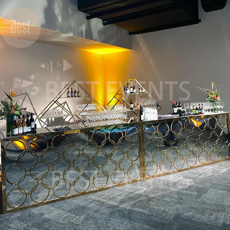 Hot Selling Portable Bar Counter High Quality Gold Stainless Steel Party Hire Bar Table