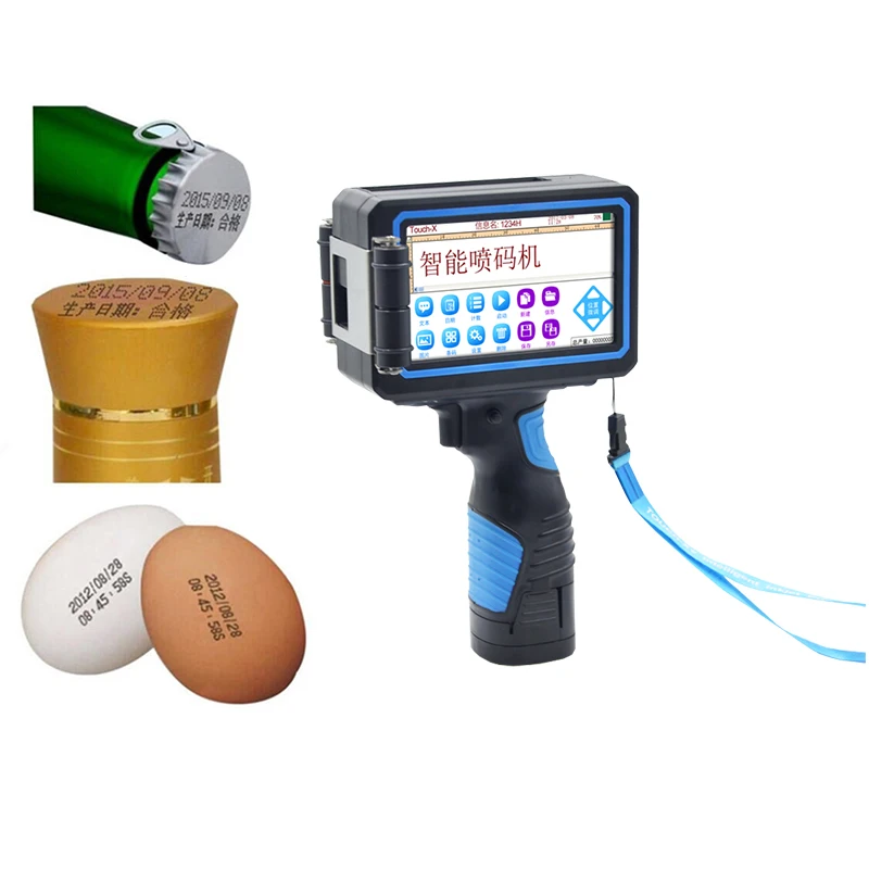 Conveyor with hand held printer machine for rice sack can line table with date printer