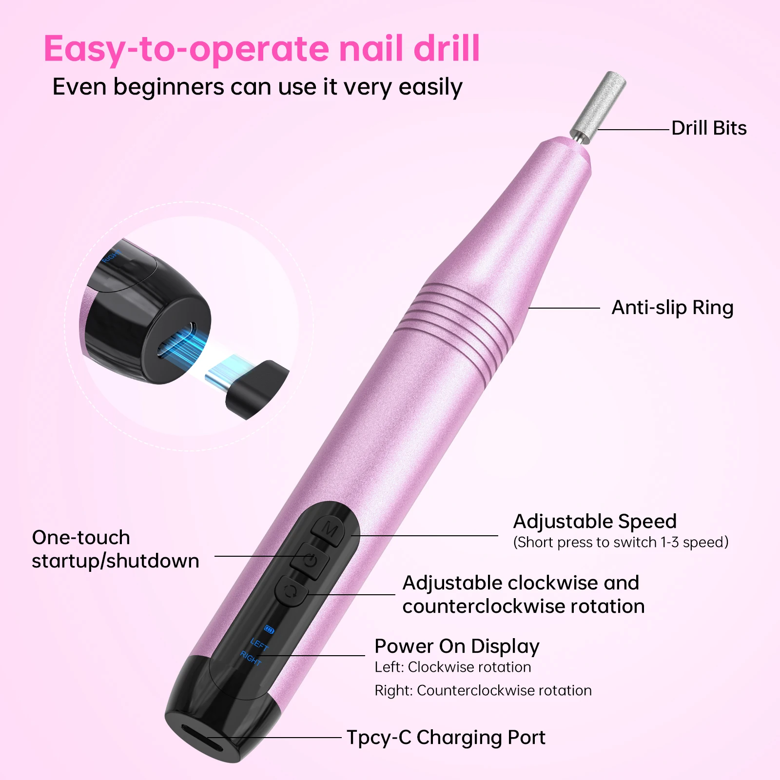 FB08 Factory Price Coreless Handpiece Nail Drill Wireless Nail Drill Manicure Pedicure High Quality Ceramic Nail Drill Bits