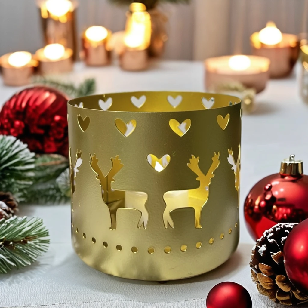 Nafang Gold Reindeer Metal LED T-Light Candlestick Christmas Tree Design Votive Candle Holders Home Decor Dining Room Christmas