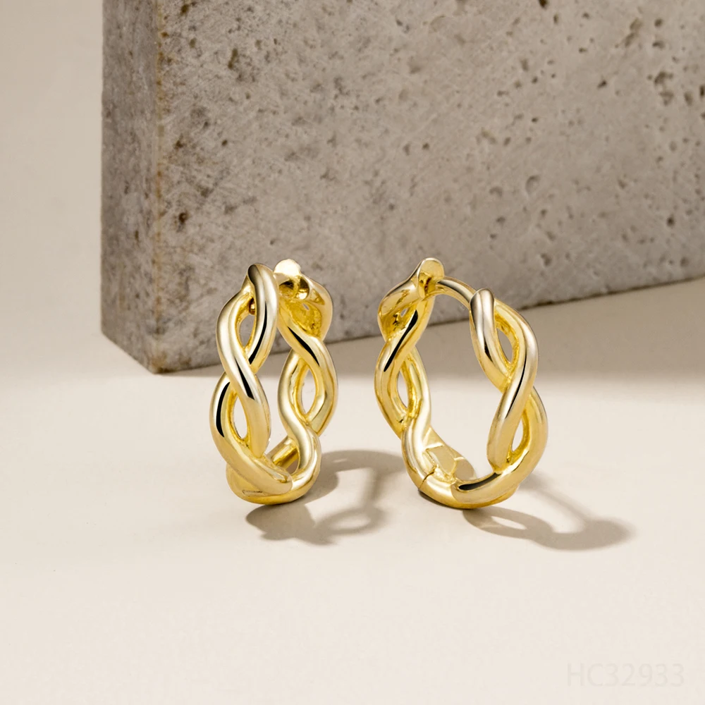 925 Sterling Silver Women Jewelry 14K 18K Gold Plated Vermeil Geometric Jewellery Huggies Hoop Earring