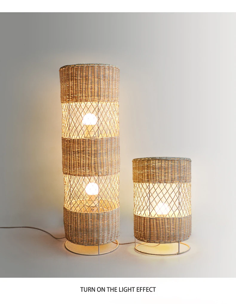 wholesale factory Customized Nordic Vintage Hand woven Natural Rattan floor lamp home interior Indoor Decoration