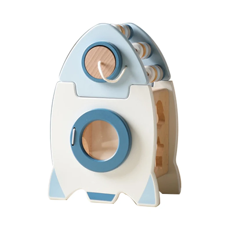 Wooden Multi-function Montesorri Wooden Space Rocket Beads Game Educational Toy for Kids