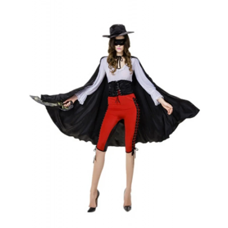 Sexy Spanish Adult Animal Tamer Ringmaster Costume with black cape and hat for Fancy Party