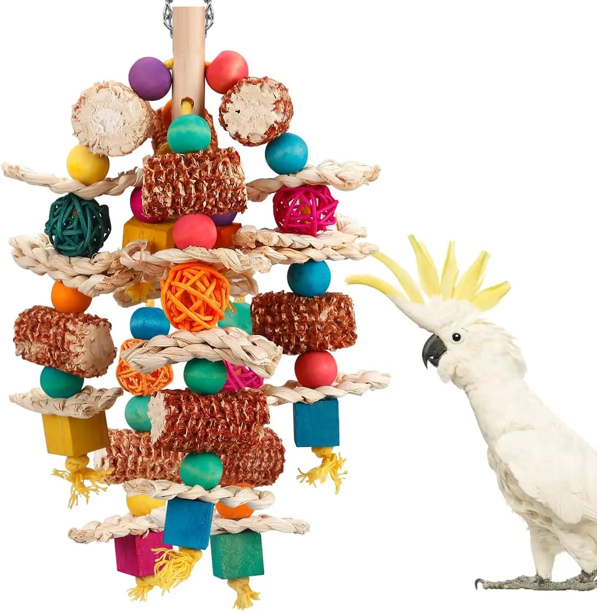 Parrot Toys Bird Natural Corn Cob Chew for Small and Medium-Sized Macaws Cockatiel Lovebird with Wooden Blocks