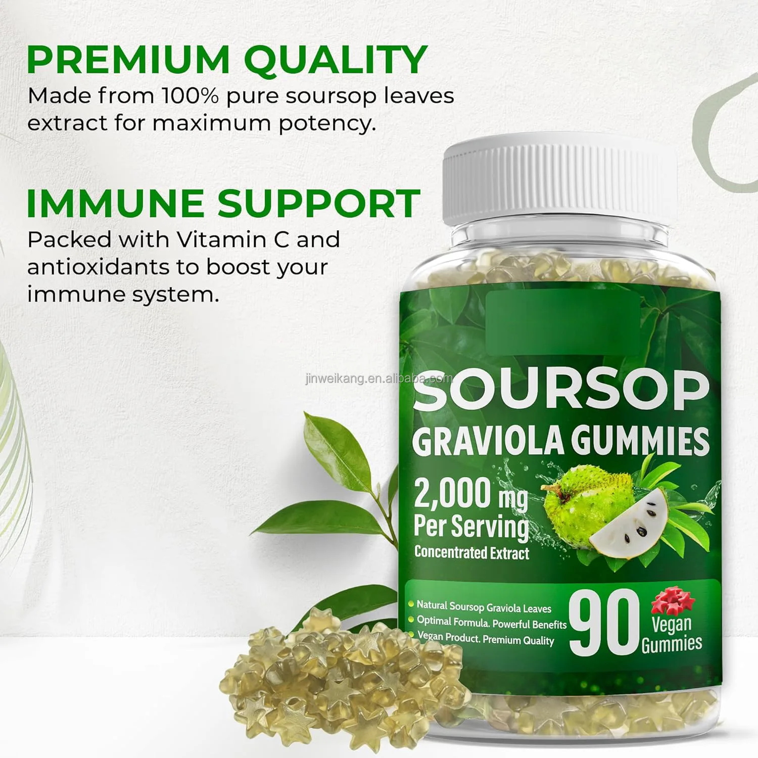 Vitahealthy OEM/ODM Hot sale Soursop graviola leaves concentrated extract rich in Vitamin C 100% natural Soursop graviola gummy