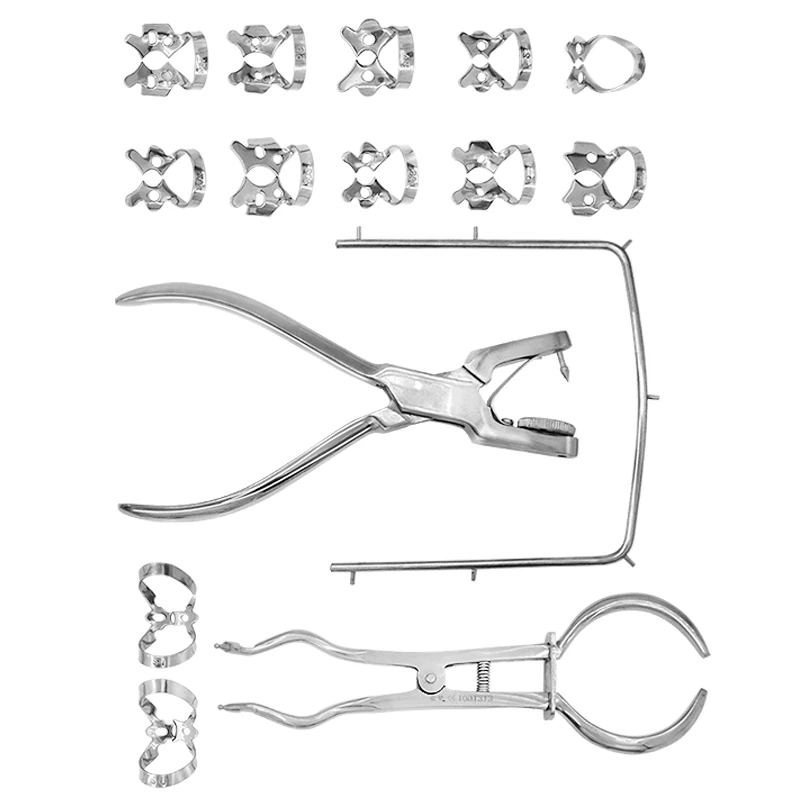Rubber Dam Kit Orthodontic Punch Pliers Dental Rubber Dam Clamps Rubber Dam Frame Ivory Pliers Dentist Basic Tools Dental Kit