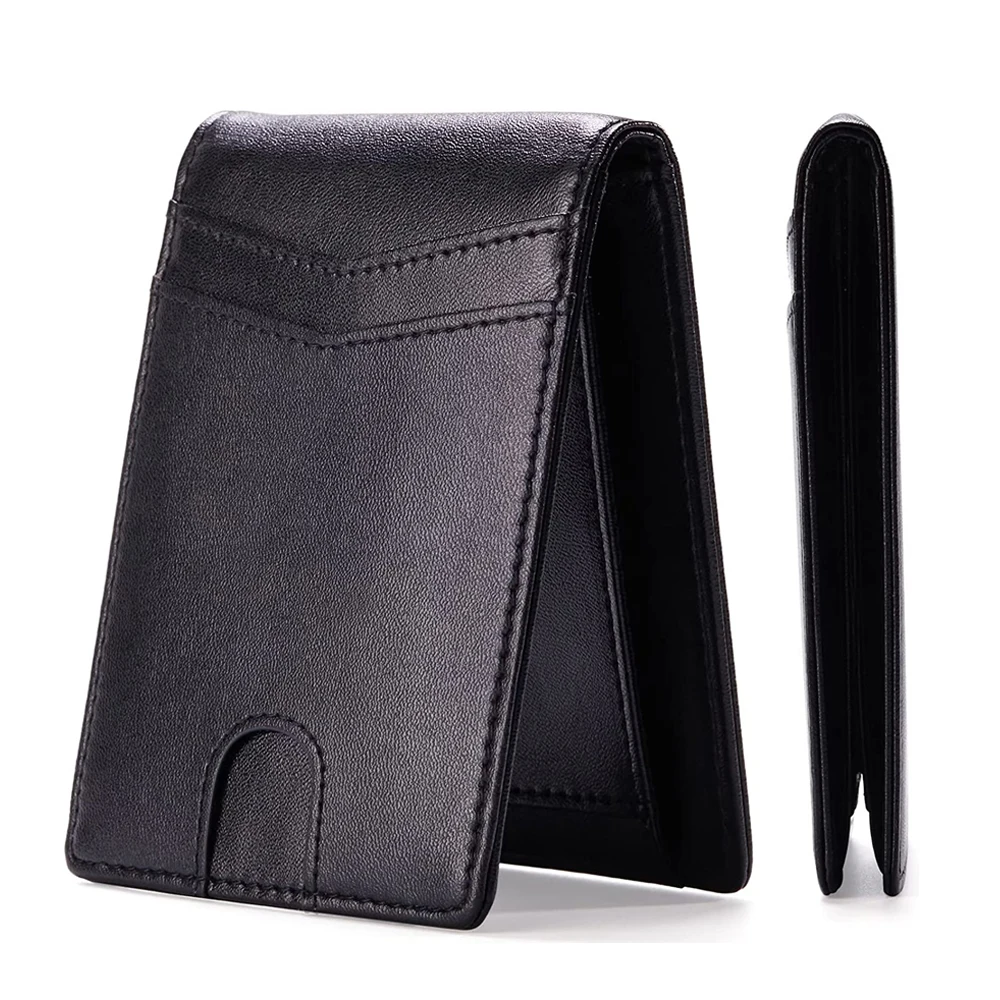 High Quality Slim Minimalist Genuine Leather RFID Blocking Bifold Credit Card Holder Money Clip Wallet For Men