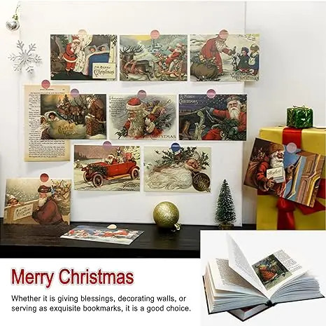 Christmas Greeting Cards Santa and Christmas Reprint Antique Postcard Retro Blank Christmas Greetings for Friends Greeting