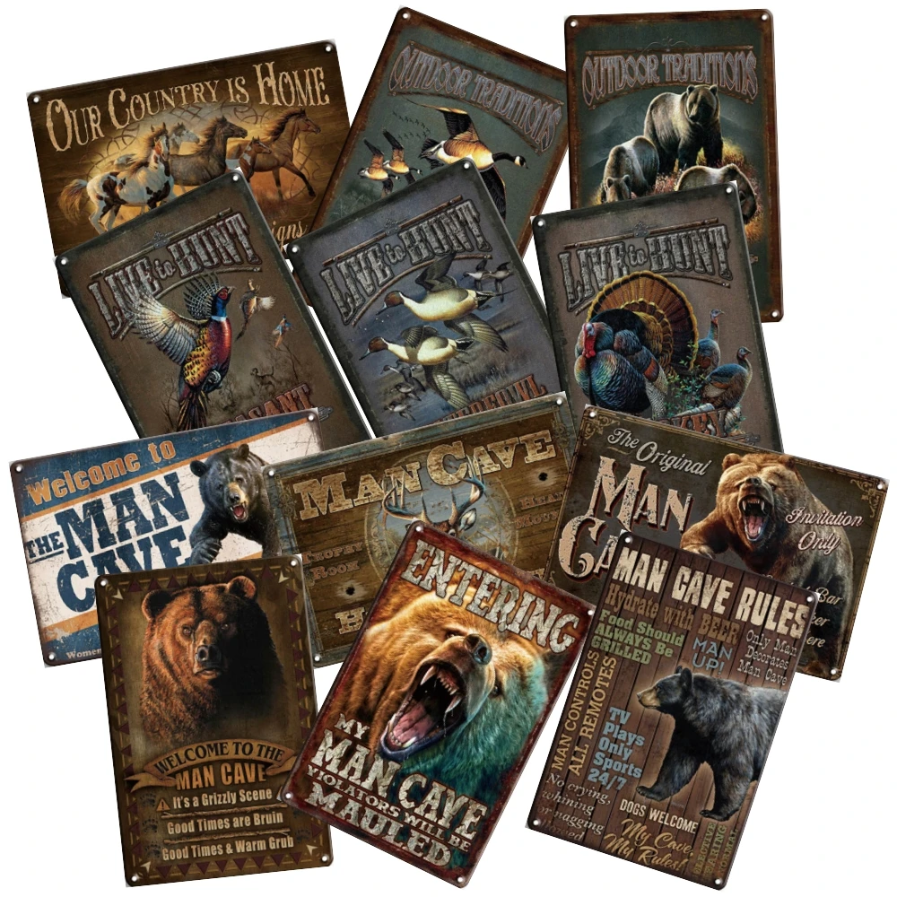 Man Cave Rules Live Hunt New Design Customized Metal Plate Hero Tin  Poster Open Signs For Room Garage