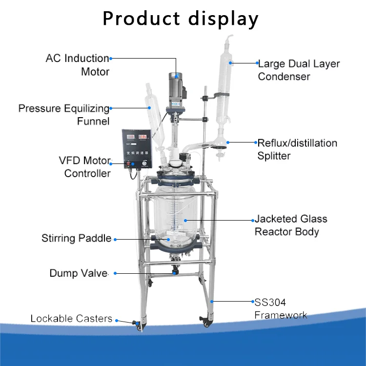 High Quality 5l 10l 30l Lab Bioreactor Chemical Jacketed Glass Stirred Lined Reactor