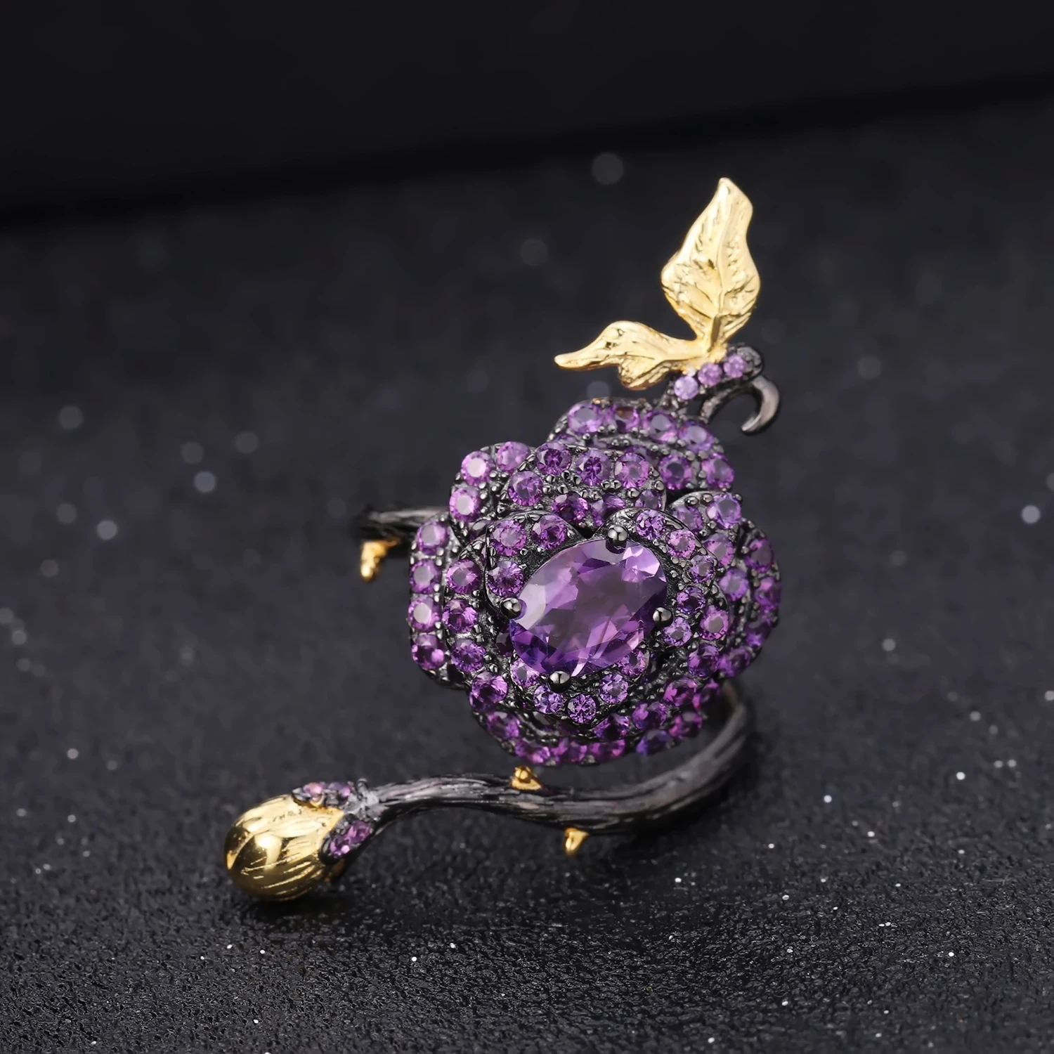 C7630 Abiding Jewelry Vintage Style Natural Amethyst Gemstone Plant 925 Sterling Silver Woman Jewellery Sets