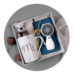 Promotional Product Set Custom Logo Mug + Spoon + Bear + Notebook + USB Fan Gift 5 Piece Set of Custom Logo Business gift
