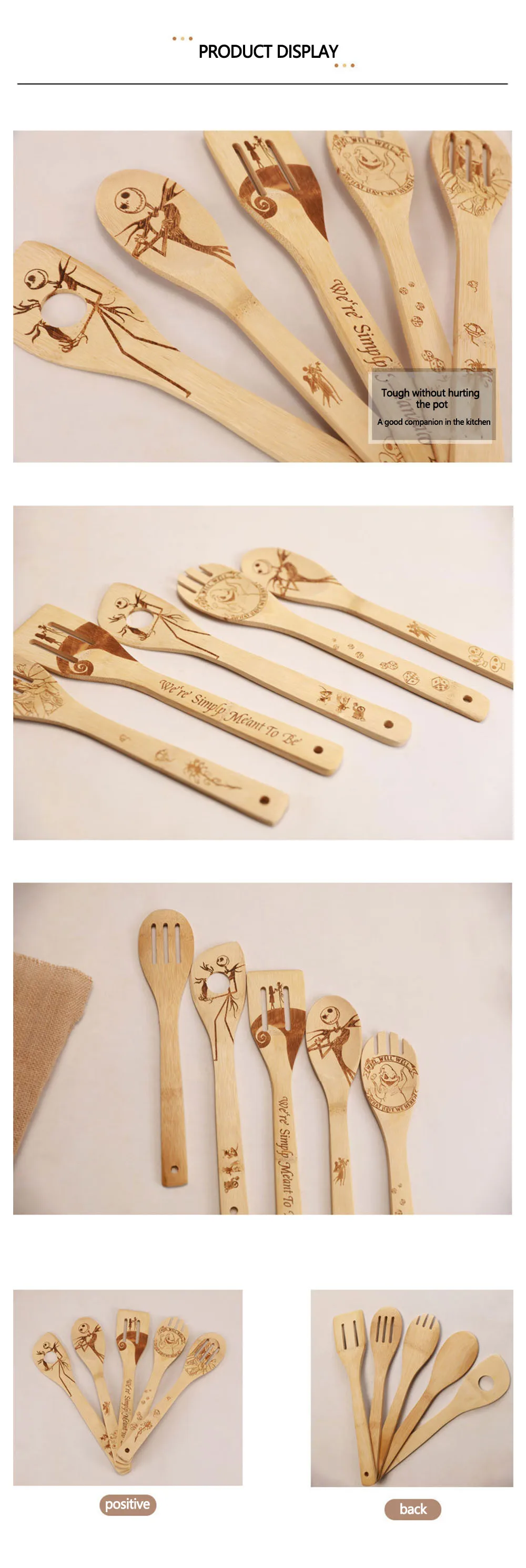 Wholesale Flat Large Long Handle Kitchen Tool Utensils Scraper Slotted Spatula Serving Pot Bamboo Spoon Set For Cooking