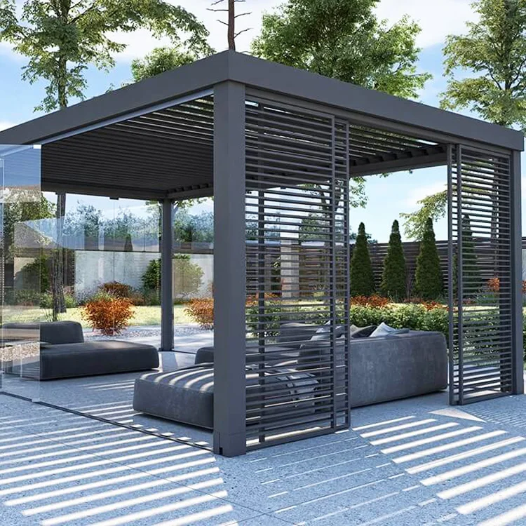 Aluminum Deluxe pavilion garden, pergola waterproof roof opening blinds outdoor terrace pergola
