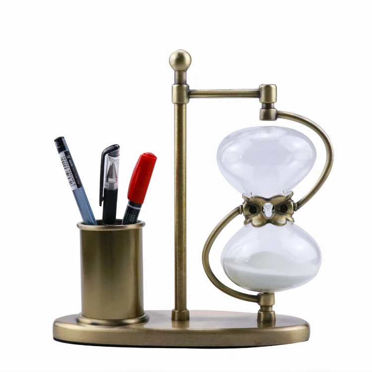 Decorative  60 minutes metal sand timer 30 minute metal hourglass with pen holder
