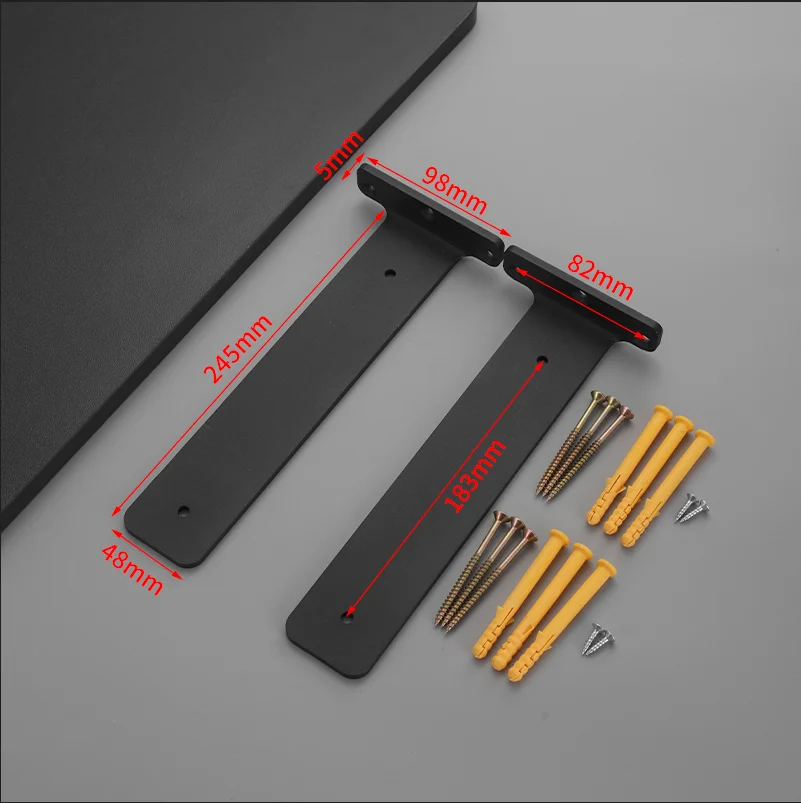 Factory Price Hidden Invisible Black Metal T shape Shelf Bracket Wall Mounted Bracket Hardware Supports