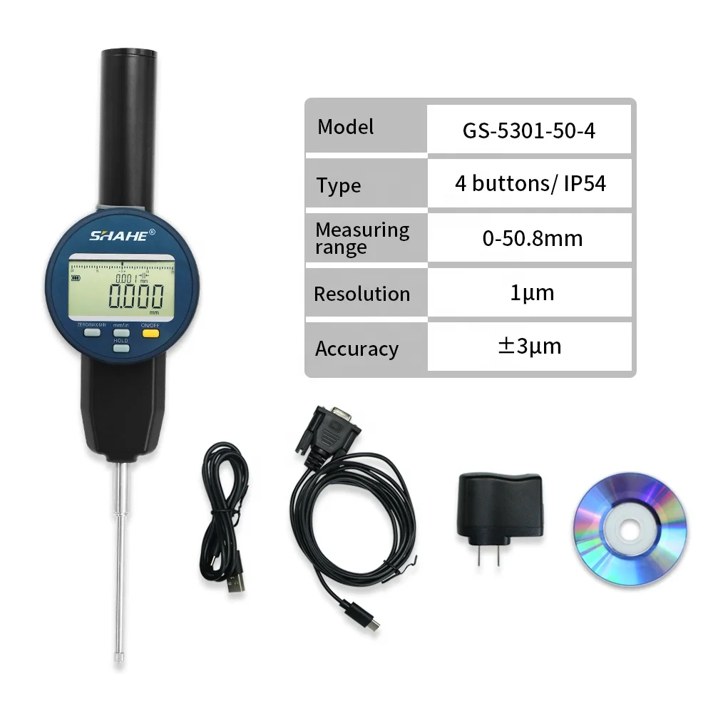 SHAHE Metric/Inch 0-50 mm 0.001mm Electronic Indicator with Rechargeable Battery Waterproof Digital dial Indicator
