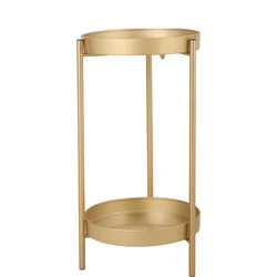 US warehouse Modern Folding Metal 2-Tier Plant Stand with 2 Round Trays for Indoor Outdoor