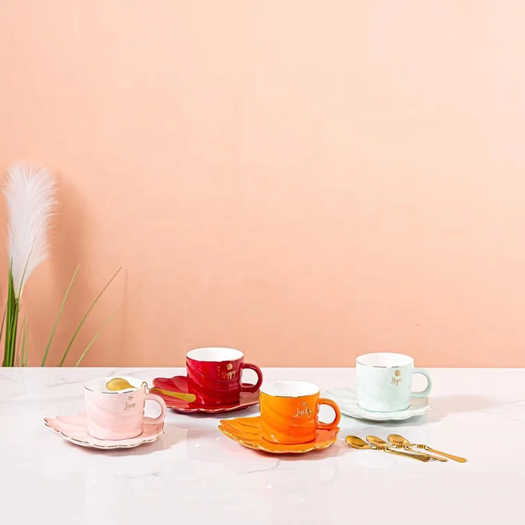 English tea luxury novelty for coffee cups and saucers sets ceramic gold rim cappuccino cup personalized