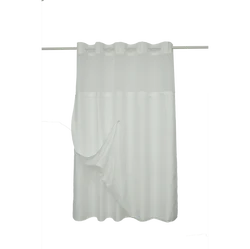 Wholesale Ready Made White Waterproof Hookless Double Layer Shower Curtains With Snap In Liner For Bathroom