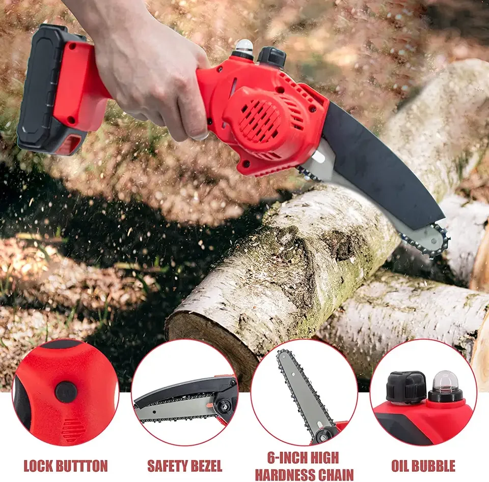 CS04 Strong Motor  6 Inch Mini Chainsaw Cordless Chain saw with 2 Large Capacity Battery for Tree Trimming