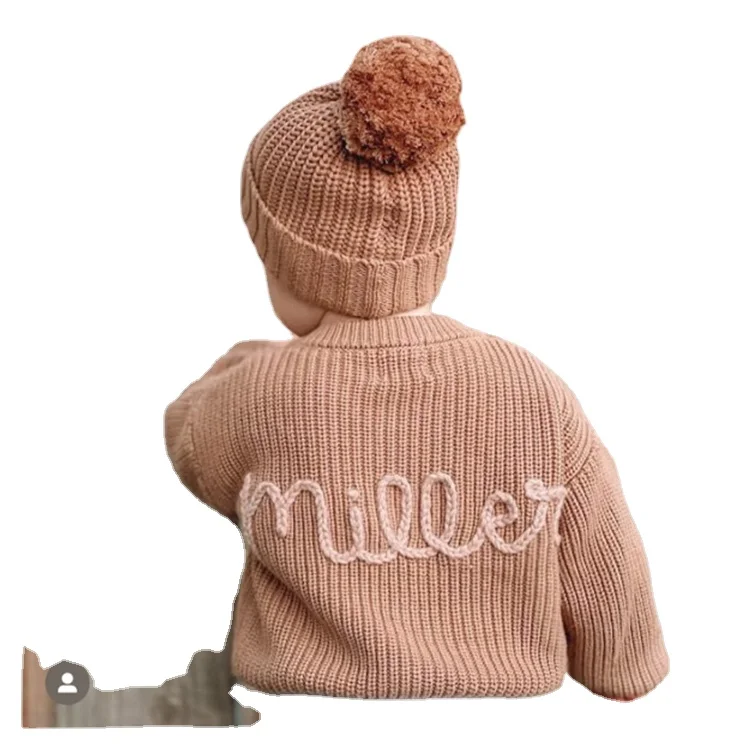 Custom Embroidery Pullover 100% Cotton Toddler Boy Clothes Kids Over-Sized Jumpers Knitted Baby Sweater Winter