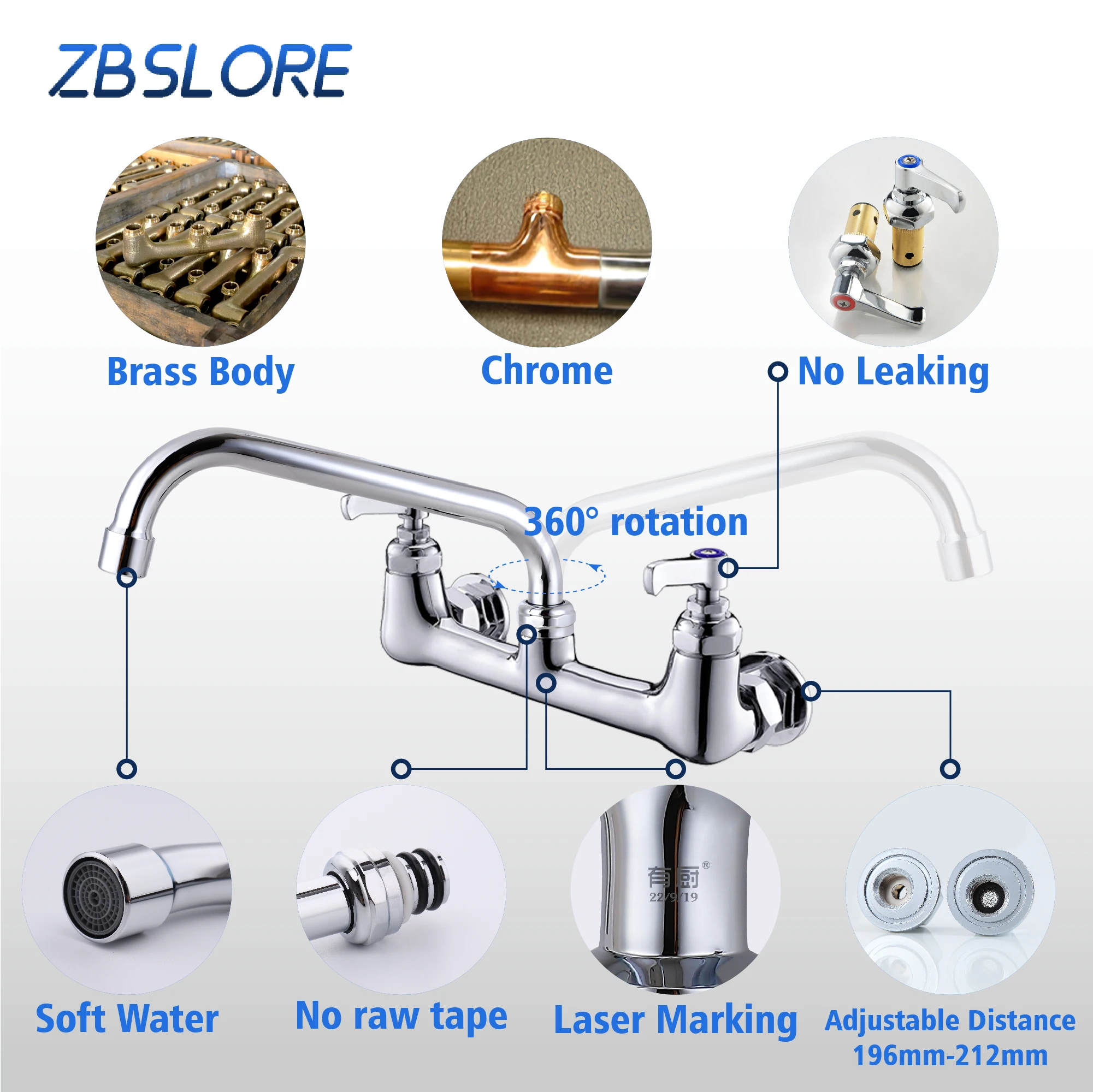 Kitchen Taps Faucet Polished Commercial Water Faucet Wall Mounted Commercial Bar Faucet