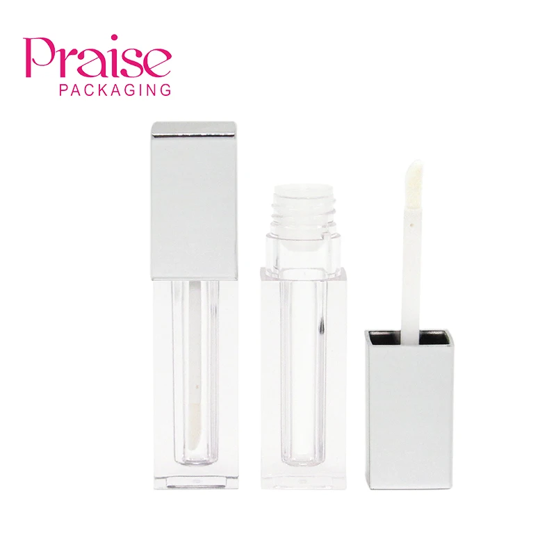 Makeup double wall plastic packaging, 6ml square clear lipgloss empty tube container, China factory price wholesale