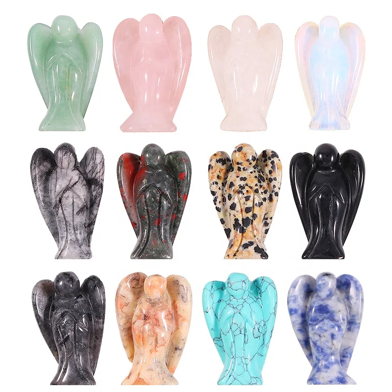 1.5inch Pocket Stone Healing Craft Angel Statue Carved Natural Stone Crystal Guardian Angel Figurine