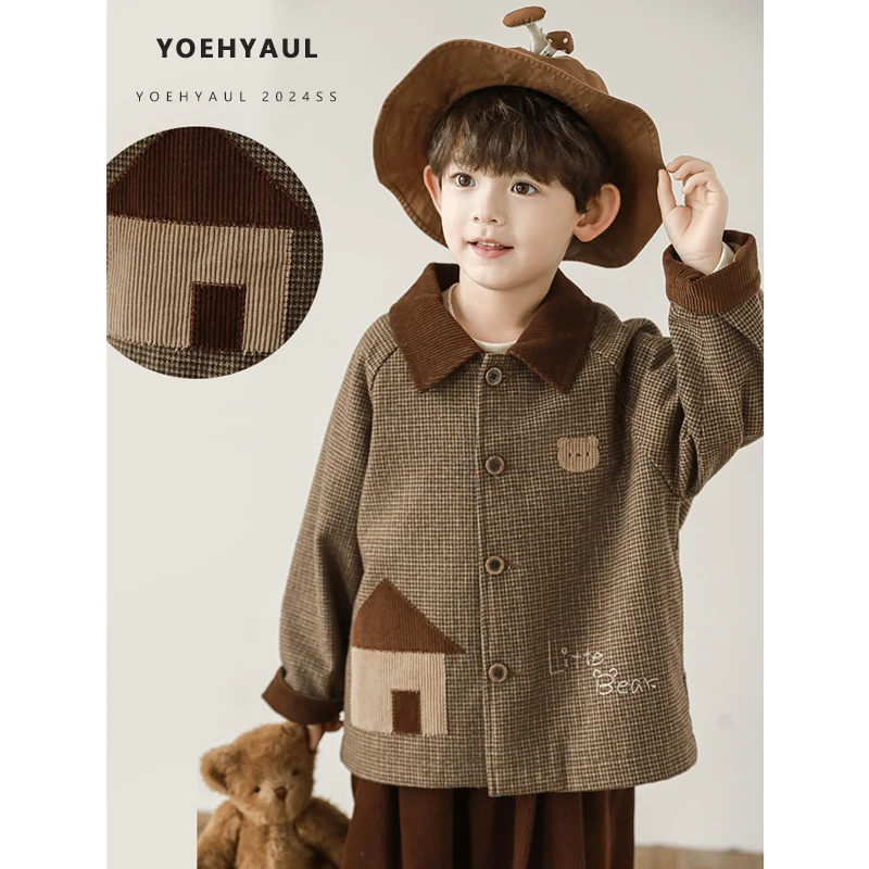YOEHYAUL N5156 Cartoon Toddler Boys Jackets&outwear 2 Pieces Warm Kids Child Shirt and Sheep Wool Jacket for Boys