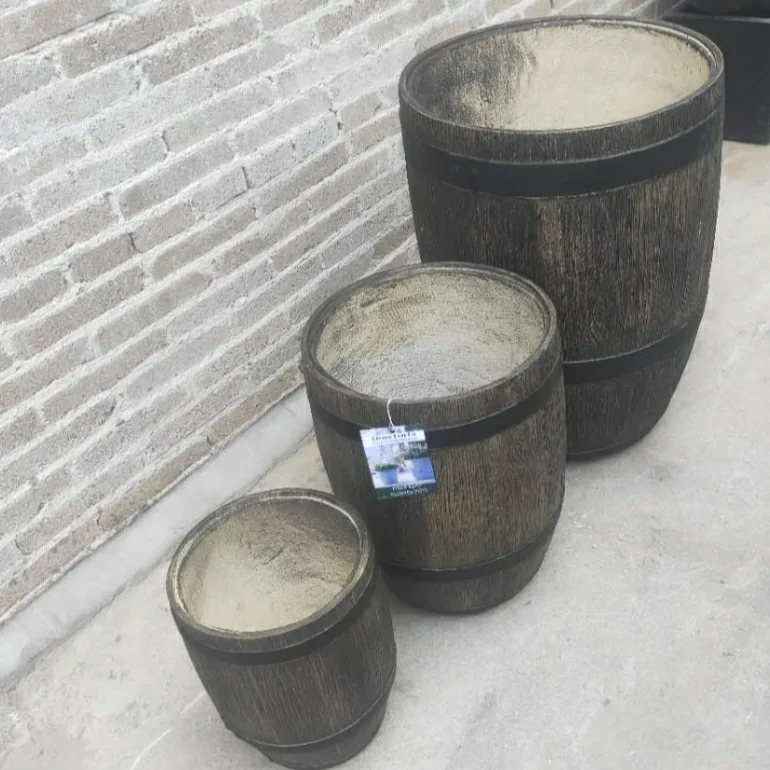 hot sale artificial tall round wood texture fiberglass concrete flower planters